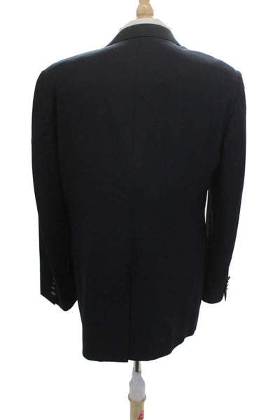 Hickey Freeman Mens Dark Blue 100% Wool Blazer Collared Button Size 40