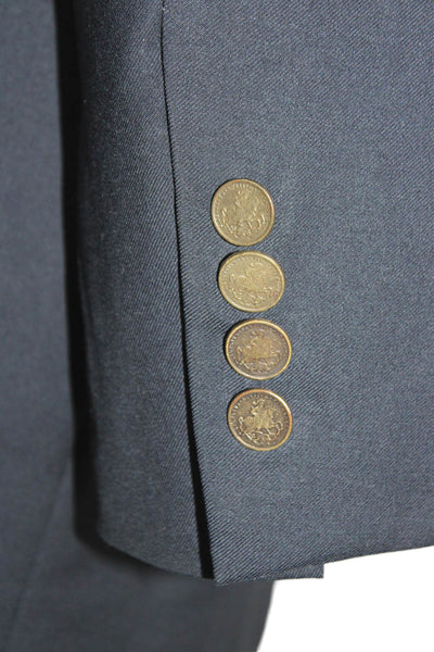 Hickey Freeman Mens Dark Blue 100% Wool Blazer Collared Button Size 40