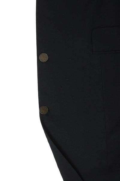 Hickey Freeman Mens Dark Blue 100% Wool Blazer Collared Button Size 40