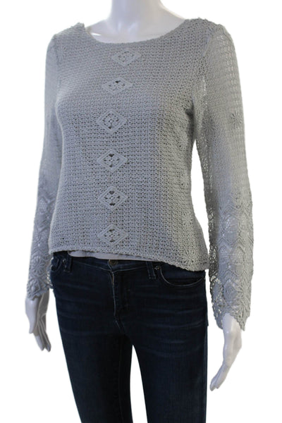 Jens Pirate Booty Women Boho Silk Geometric Lace Up Top Long Sleeve Size XS