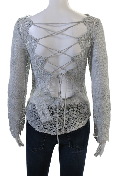Jens Pirate Booty Women Boho Silk Geometric Lace Up Top Long Sleeve Size XS