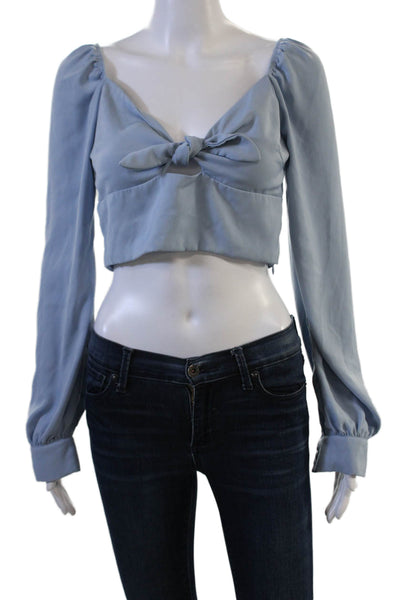 Superdown Women Cropped Blouse Light Blue Long Sleeve Polyester Size S