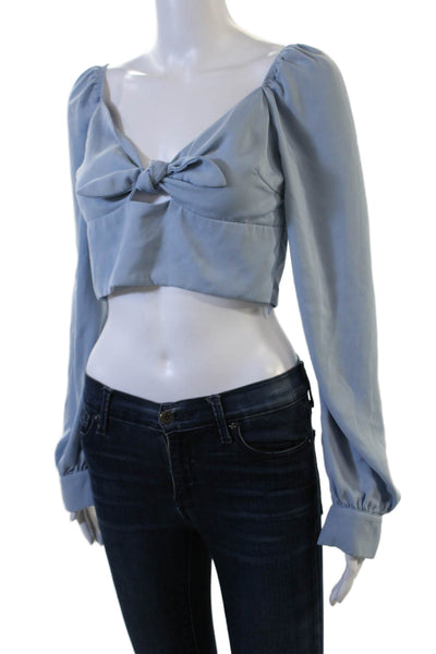 Superdown Women Cropped Blouse Light Blue Long Sleeve Polyester Size S