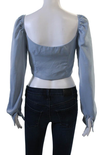 Superdown Women Cropped Blouse Light Blue Long Sleeve Polyester Size S