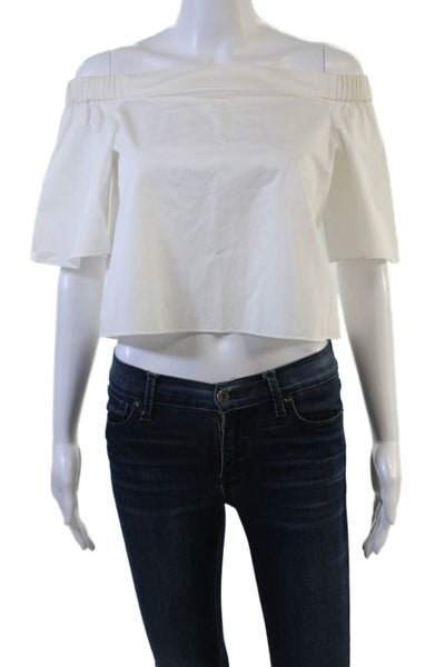 Tibi Womens White Cropped Cotton Short Sleeve Blouse Size 0
