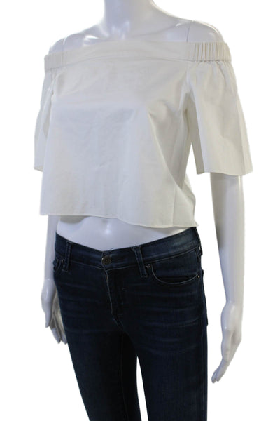 Tibi Womens White Cropped Cotton Short Sleeve Blouse Size 0