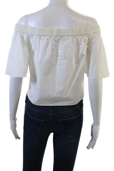 Tibi Womens White Cropped Cotton Short Sleeve Blouse Size 0