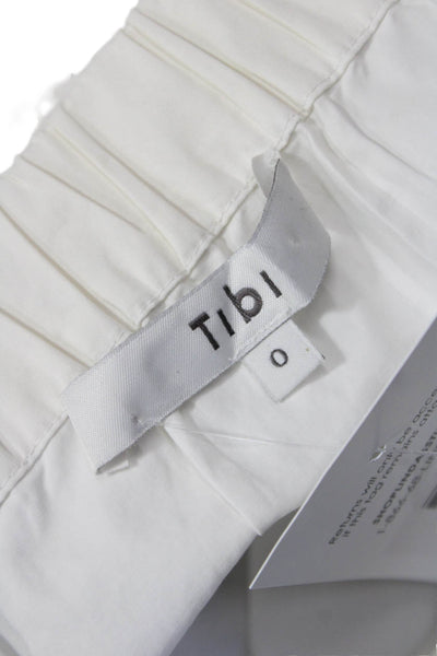Tibi Womens White Cropped Cotton Short Sleeve Blouse Size 0