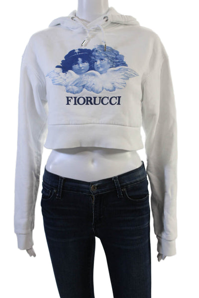Fiorucci Women Pullover Hoodies White Cotton Graphic Print Drawstring Size S