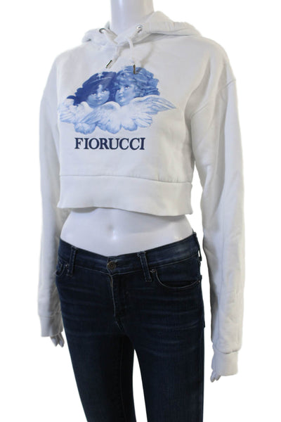 Fiorucci Women Pullover Hoodies White Cotton Graphic Print Drawstring Size S