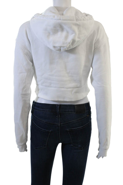 Fiorucci Women Pullover Hoodies White Cotton Graphic Print Drawstring Size S