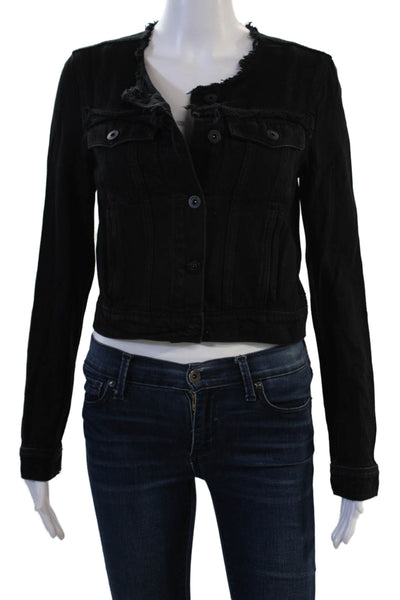 Paige Womens Black Button Front Long Sleeve Grunge Jacket Cotton Rayon Size XS