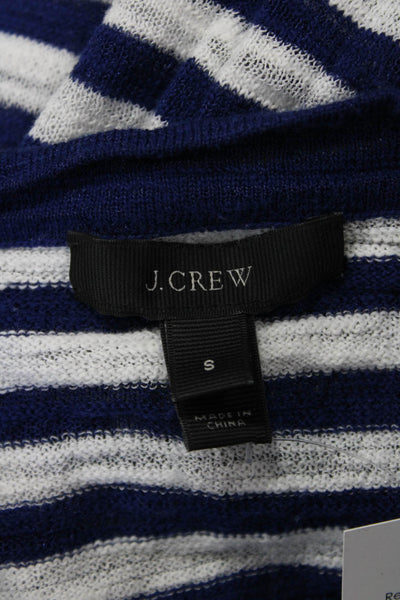 J Crew Unisex Cardigan Dark Blue Striped V-Neck Button 3/4 Sleeve Size S