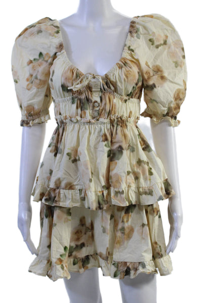 We Wore What Womens Fit & Flare Mini Floral Beige Cotton Dress Size S