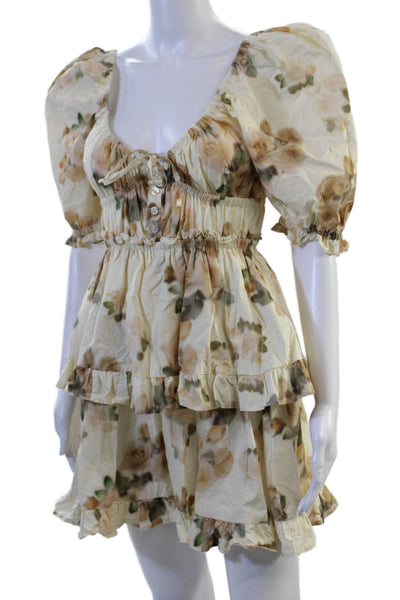 We Wore What Womens Fit & Flare Mini Floral Beige Cotton Dress Size S