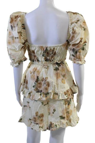 We Wore What Womens Fit & Flare Mini Floral Beige Cotton Dress Size S