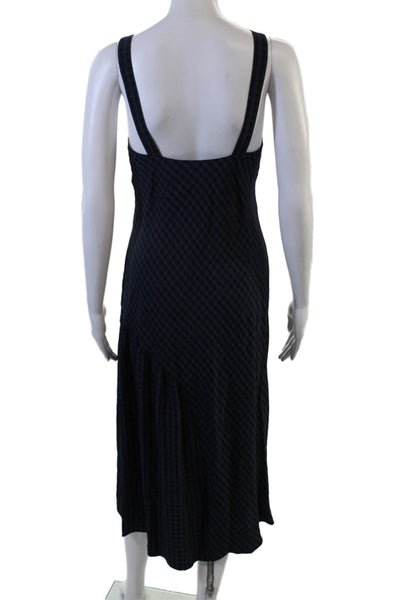 Tibi Womens Slip Tank Dress Dark Blue V Neck Check Knee Length Size 0