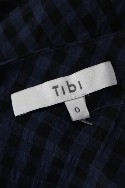 Tibi Womens Slip Tank Dress Dark Blue V Neck Check Knee Length Size 0