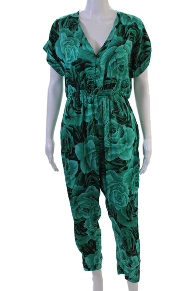 Zara Womens Jumpsuit Green Floral V Neck Sleeveless Polyester Size XS