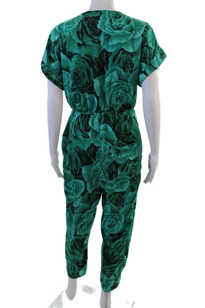 Zara Womens Jumpsuit Green Floral V Neck Sleeveless Polyester Size XS