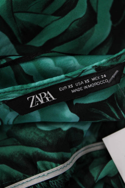 Zara Womens Jumpsuit Green Floral V Neck Sleeveless Polyester Size XS