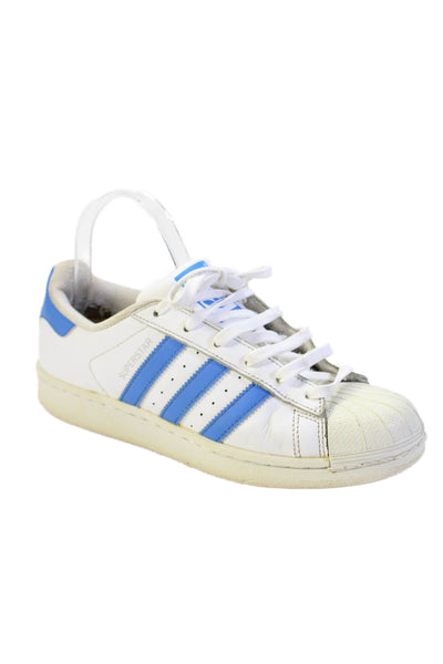Adidas Womens Lace Up Shell Toe Low Top Sneakers White Blue Leather Size 6.5