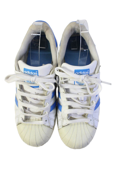 Adidas Womens Lace Up Shell Toe Low Top Sneakers White Blue Leather Size 6.5