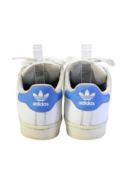 Adidas Womens Lace Up Shell Toe Low Top Sneakers White Blue Leather Size 6.5