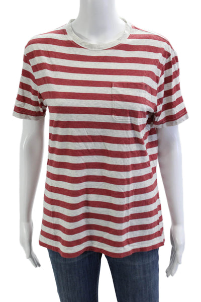 Alex Mill Mens Red Striped Crew Neck Short Sleeve T-Shirt Cotton Blend Size S