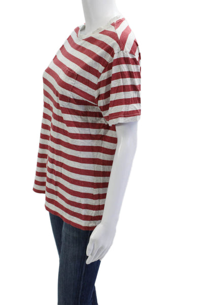 Alex Mill Mens Red Striped Crew Neck Short Sleeve T-Shirt Cotton Blend Size S