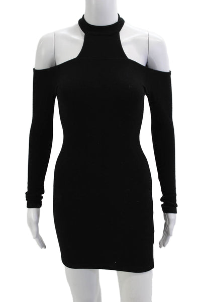Olivaceous Women Bodycon Sweater Dress Black Mock Neck Long Sleeve Size S