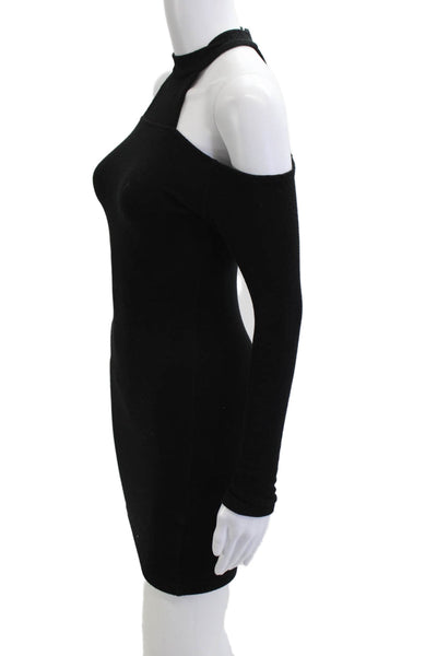 Olivaceous Women Bodycon Sweater Dress Black Mock Neck Long Sleeve Size S