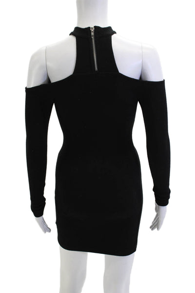 Olivaceous Women Bodycon Sweater Dress Black Mock Neck Long Sleeve Size S