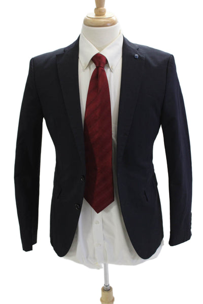 Zara Man Mens Dark Blue Classic Collared Button Blazer Size 36