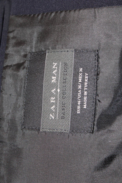 Zara Man Mens Dark Blue Classic Collared Button Blazer Size 36