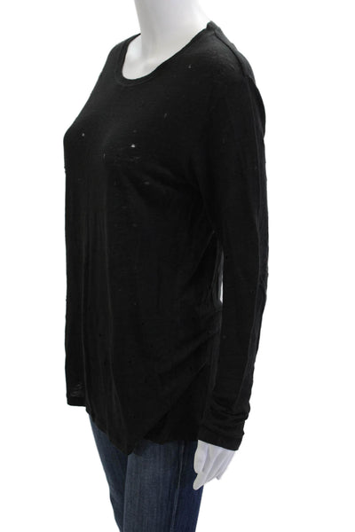 IRO Women Basic Black Linen Long Sleeve T Shirt Round Neck Size S
