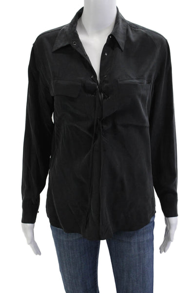 Equipment Femme Women Black Collared Long Sleeve Button Cuff Blouse Size XS