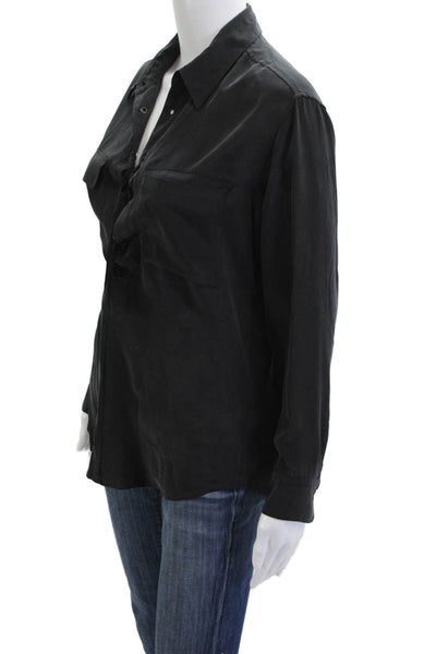 Equipment Femme Women Black Collared Long Sleeve Button Cuff Blouse Size XS