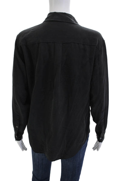 Equipment Femme Women Black Collared Long Sleeve Button Cuff Blouse Size XS