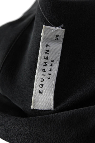 Equipment Femme Women Black Collared Long Sleeve Button Cuff Blouse Size XS