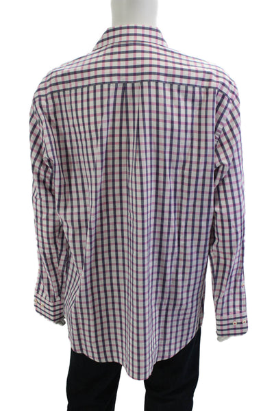 Peter Millar Mens Button Front Collared Plaid Pocket Shirt Pink White Navy XL