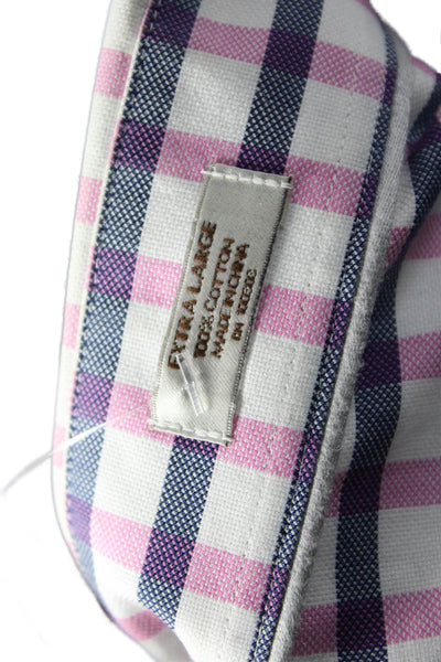Peter Millar Mens Button Front Collared Plaid Pocket Shirt Pink White Navy XL