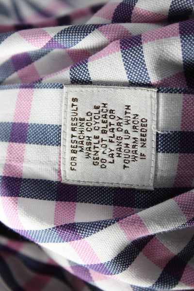 Peter Millar Mens Button Front Collared Plaid Pocket Shirt Pink White Navy XL