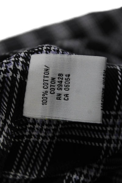 Bugatchi Mens Button Front Long Sleeve Collared Plaid Shirt Black White Size XL