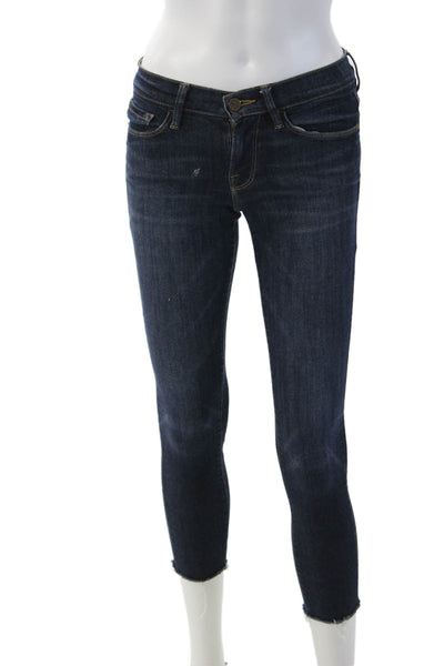 Frame Denim Womens Skinny Ankle Jeans Dark Blue Low Rise Button Size 24