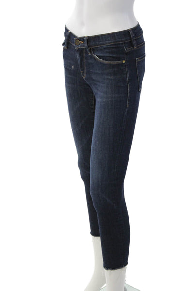 Frame Denim Womens Skinny Ankle Jeans Dark Blue Low Rise Button Size 24