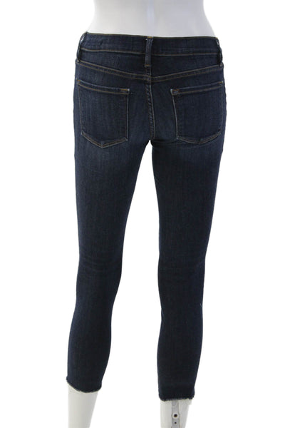 Frame Denim Womens Skinny Ankle Jeans Dark Blue Low Rise Button Size 24