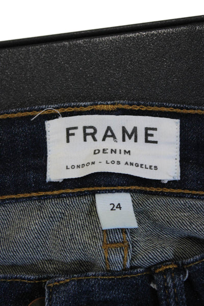 Frame Denim Womens Skinny Ankle Jeans Dark Blue Low Rise Button Size 24