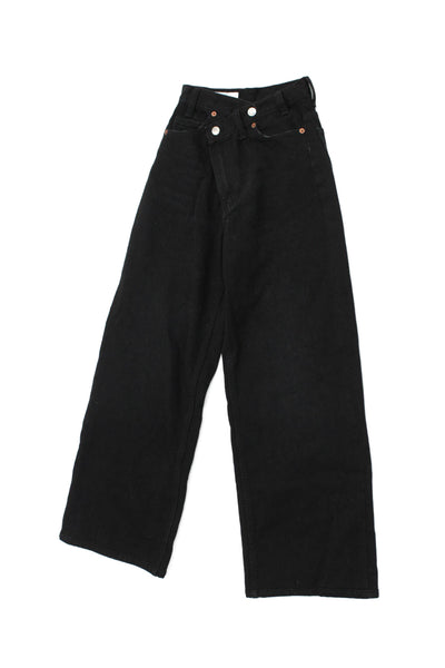 Zara Unisex Wide Leg Black High Rise Jeans Size 0