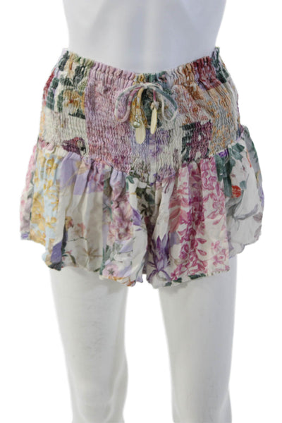 Zara Unisex Pink Floral Cotton Blend Drawstring Bohemian Shorts Size XS